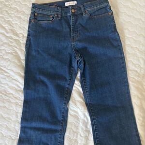 Tory Burch Midrise Cropped Blue Jeans with Frayed Cuffs